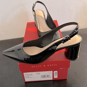 NIB! Kelly & Katie black patent PU Marggie slingback heels women's size 7 1/2